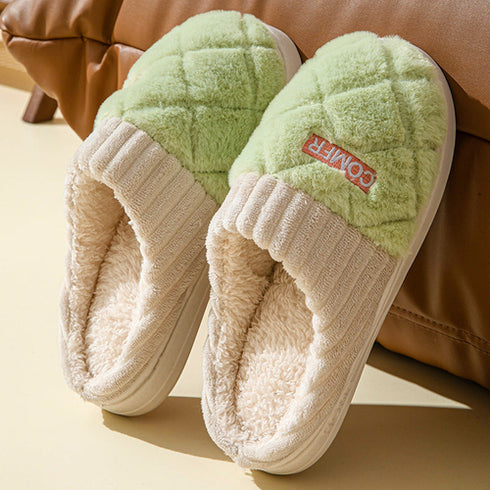 Solid Rhombic Letter Home Slippers Winter Warm Non-slip Floor Bedroom